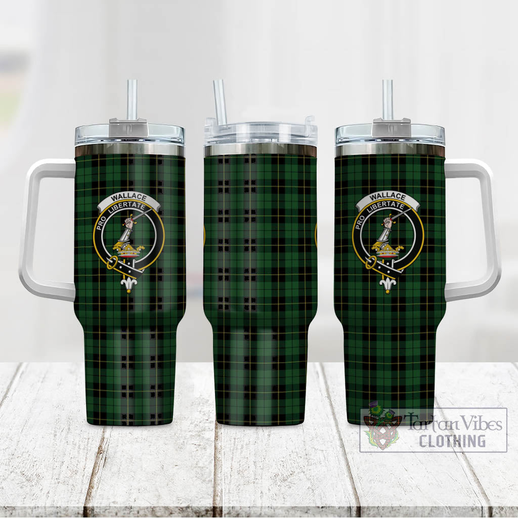 Tartan Vibes Clothing Wallace Hunting Tartan and Family Crest Tumbler with Handle