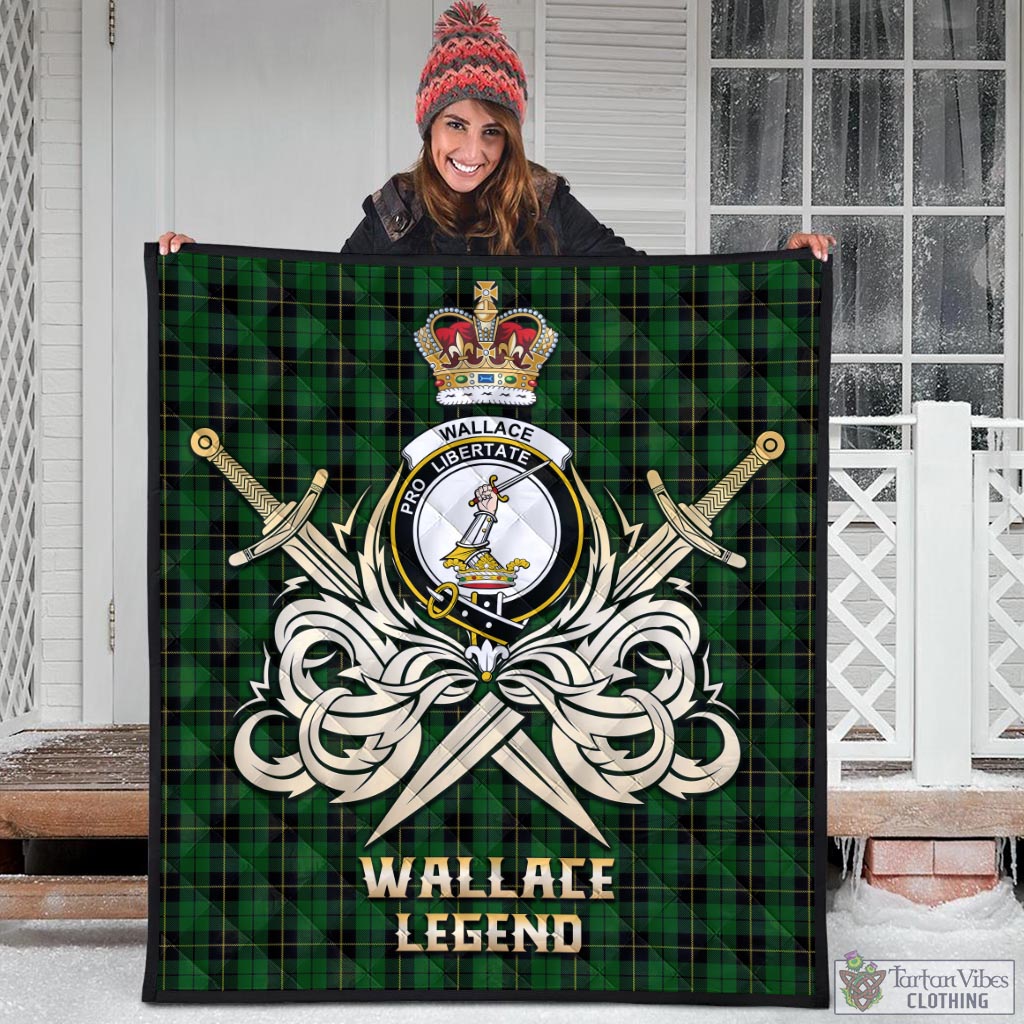 Tartan Vibes Clothing Wallace Hunting Tartan Quilt with Clan Crest and the Golden Sword of Courageous Legacy