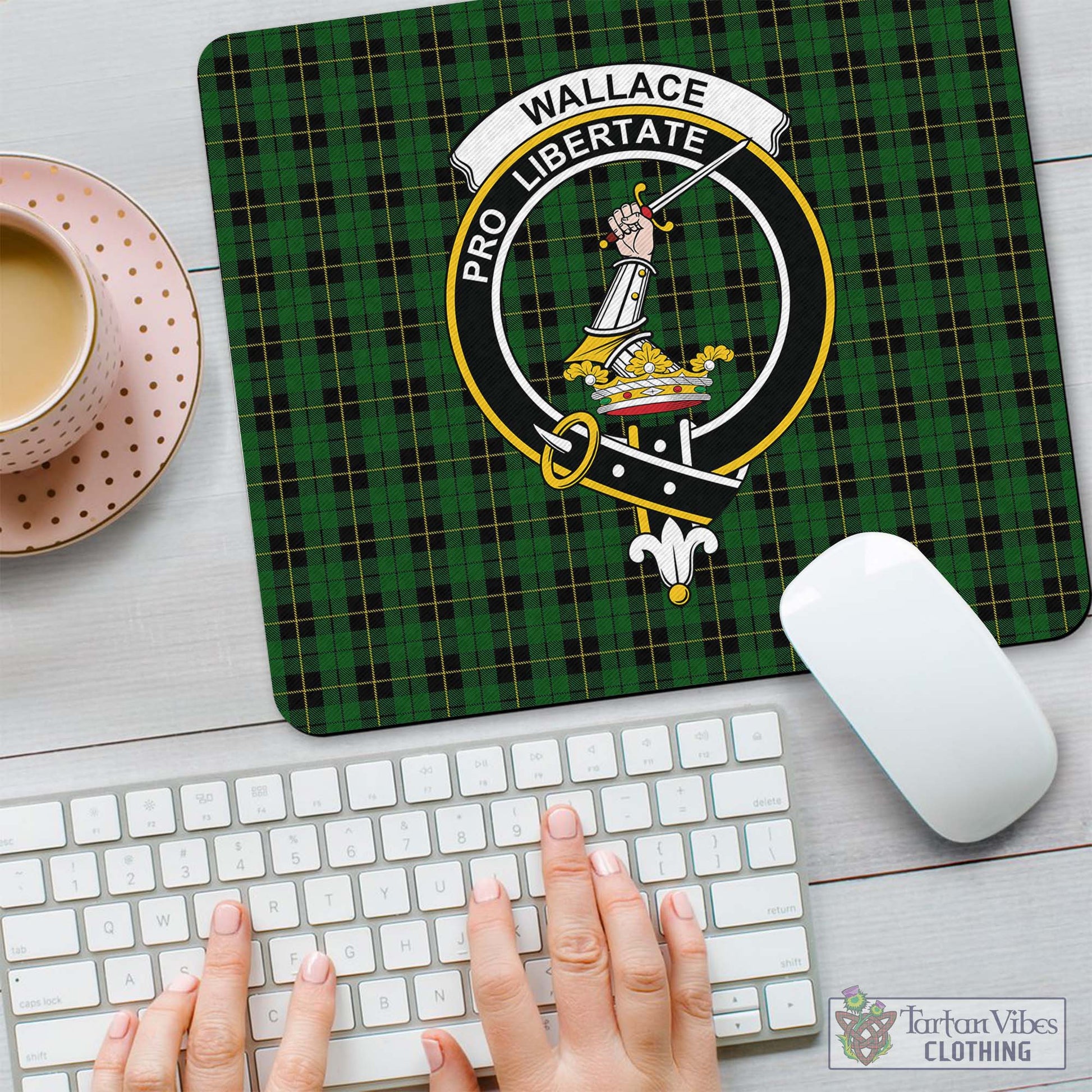 Tartan Vibes Clothing Wallace Hunting Tartan Mouse Pad with Family Crest