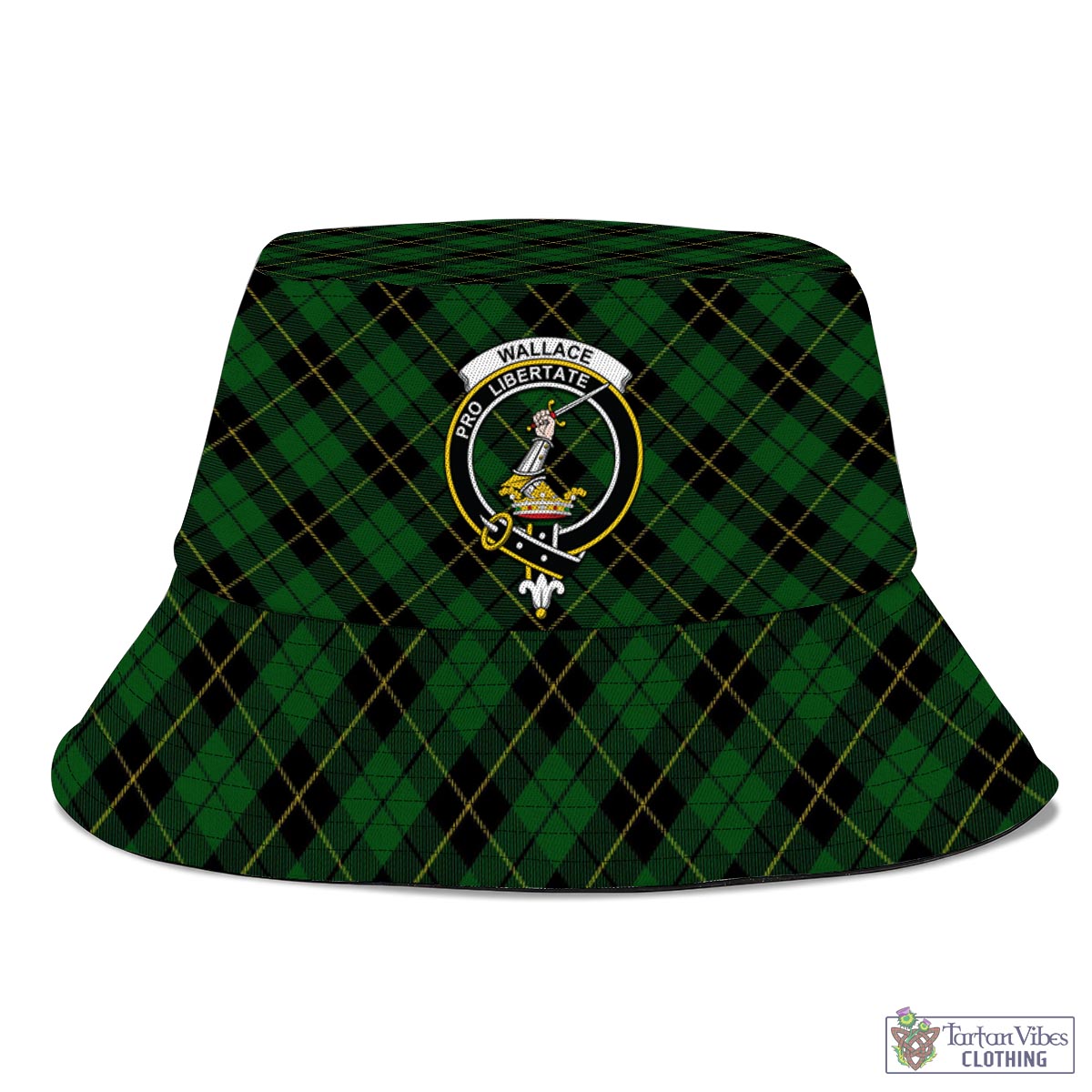 Tartan Vibes Clothing Wallace Hunting Tartan Bucket Hat with Family Crest