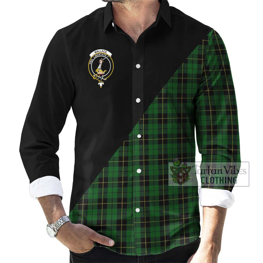 Wallace Hunting Tartan Long Sleeve Button Shirt with Family Crest and Military Logo Style - Tartanvibesclothing Shop