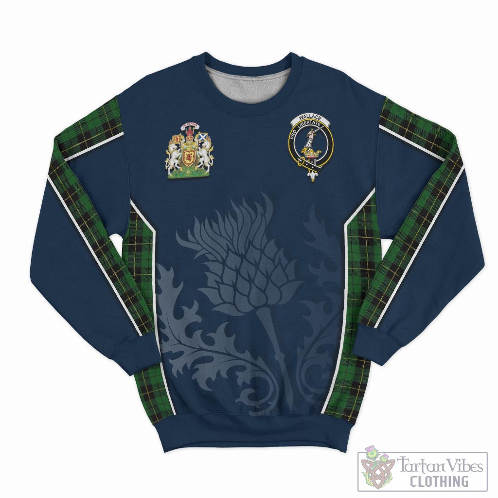 Tartan Vibes Clothing Wallace Hunting Tartan Sweatshirt with Family Crest and Scottish Thistle Vibes Sport Style