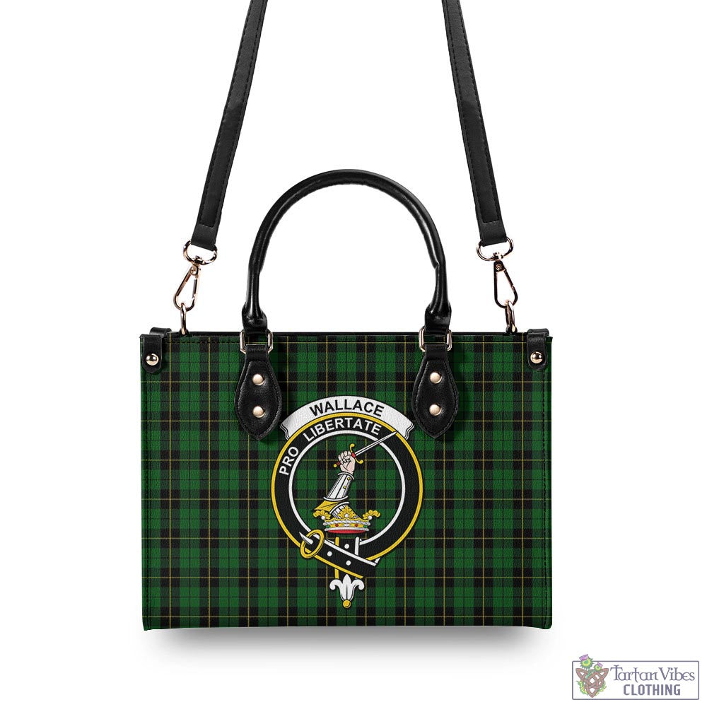 Tartan Vibes Clothing Wallace Hunting Tartan Luxury Leather Handbags with Family Crest