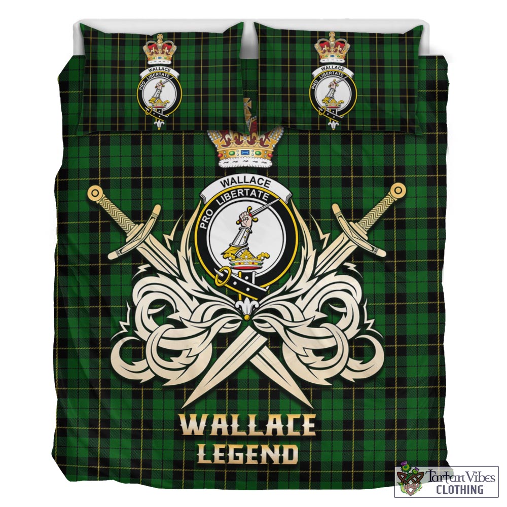 Tartan Vibes Clothing Wallace Hunting Tartan Bedding Set with Clan Crest and the Golden Sword of Courageous Legacy