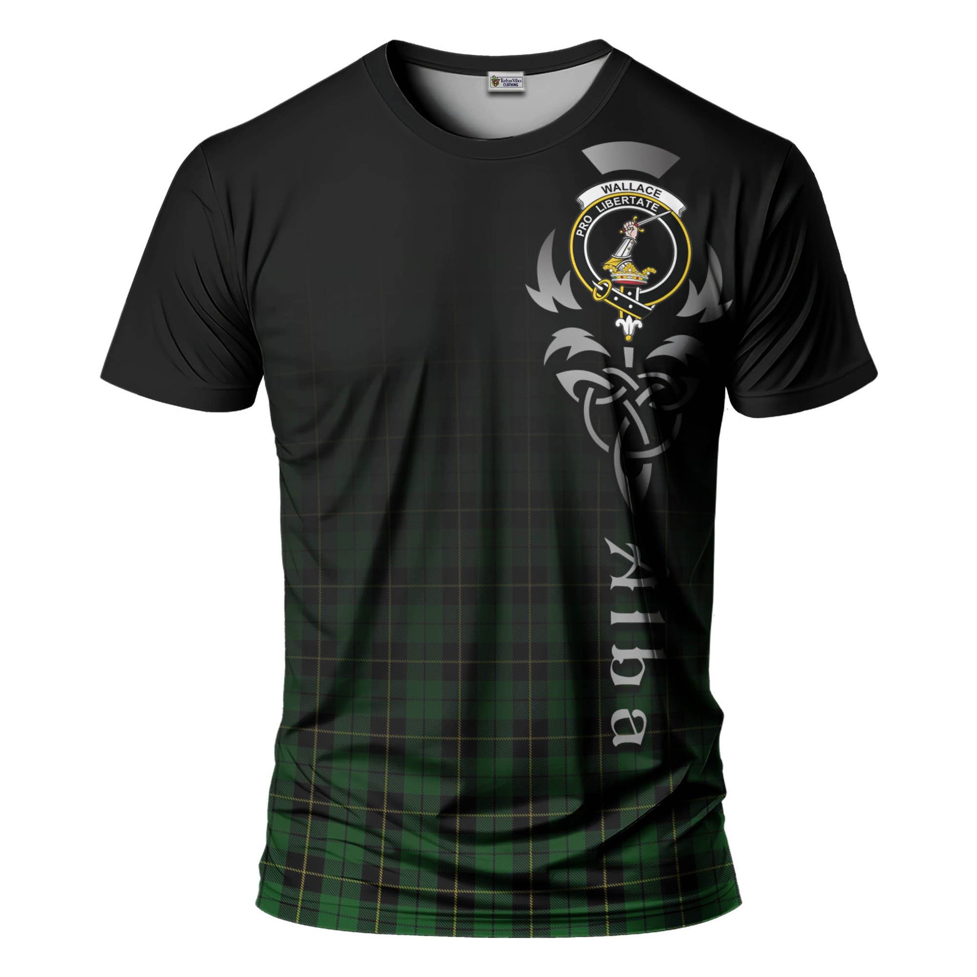 Tartan Vibes Clothing Wallace Hunting Tartan T-Shirt Featuring Alba Gu Brath Family Crest Celtic Inspired