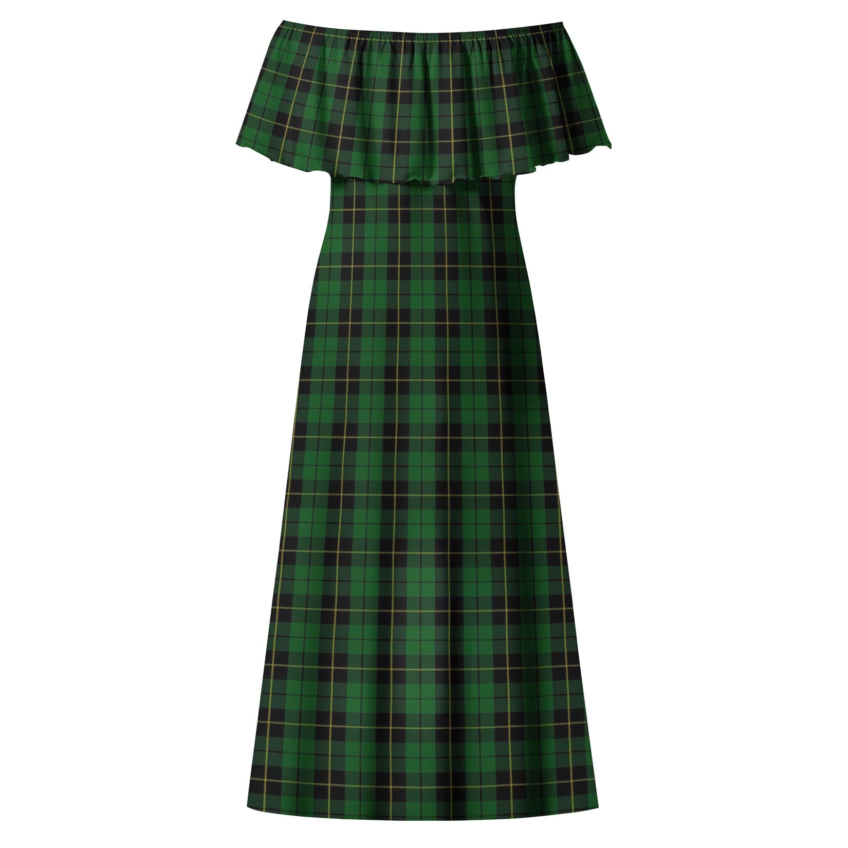 Wallace Hunting Tartan Off Shoulder Long Dress - Tartanvibesclothing