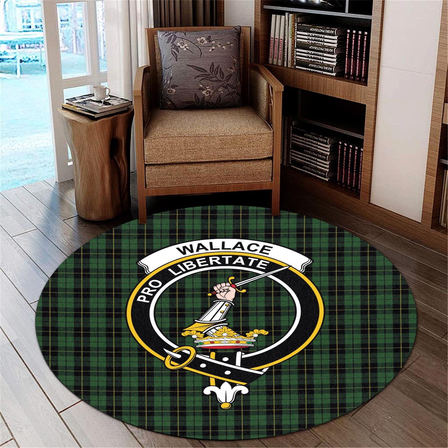 wallace-hunting-tartan-round-rug-with-family-crest