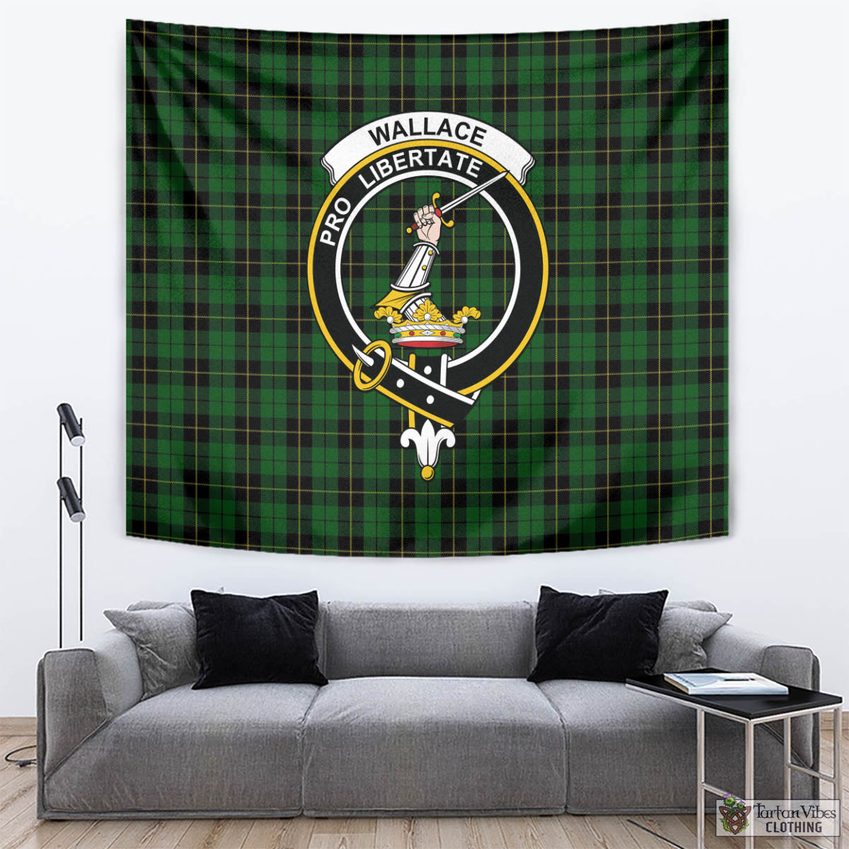 Tartan Vibes Clothing Wallace Hunting Tartan Tapestry Wall Hanging and Home Decor for Room with Family Crest