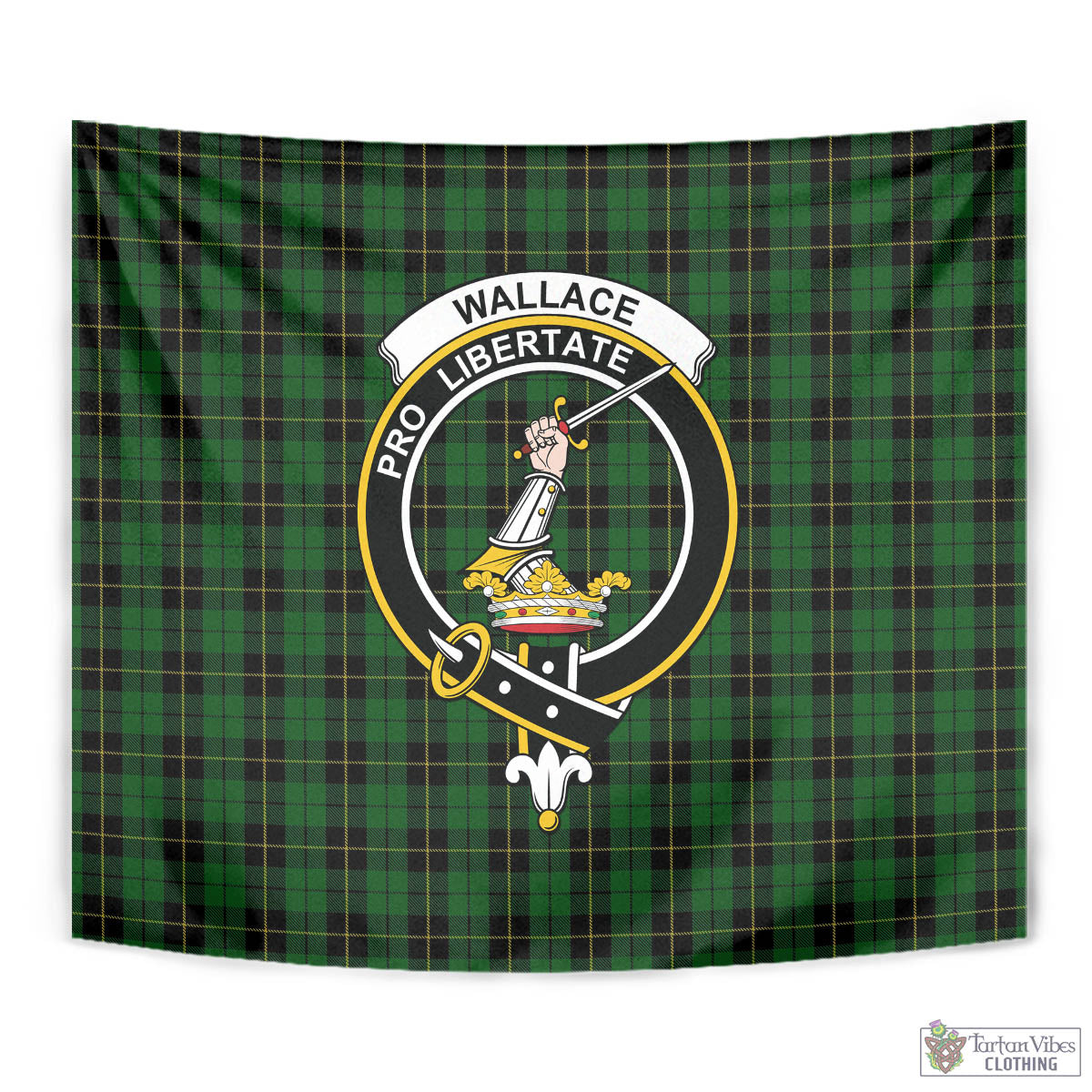 Tartan Vibes Clothing Wallace Hunting Tartan Tapestry Wall Hanging and Home Decor for Room with Family Crest