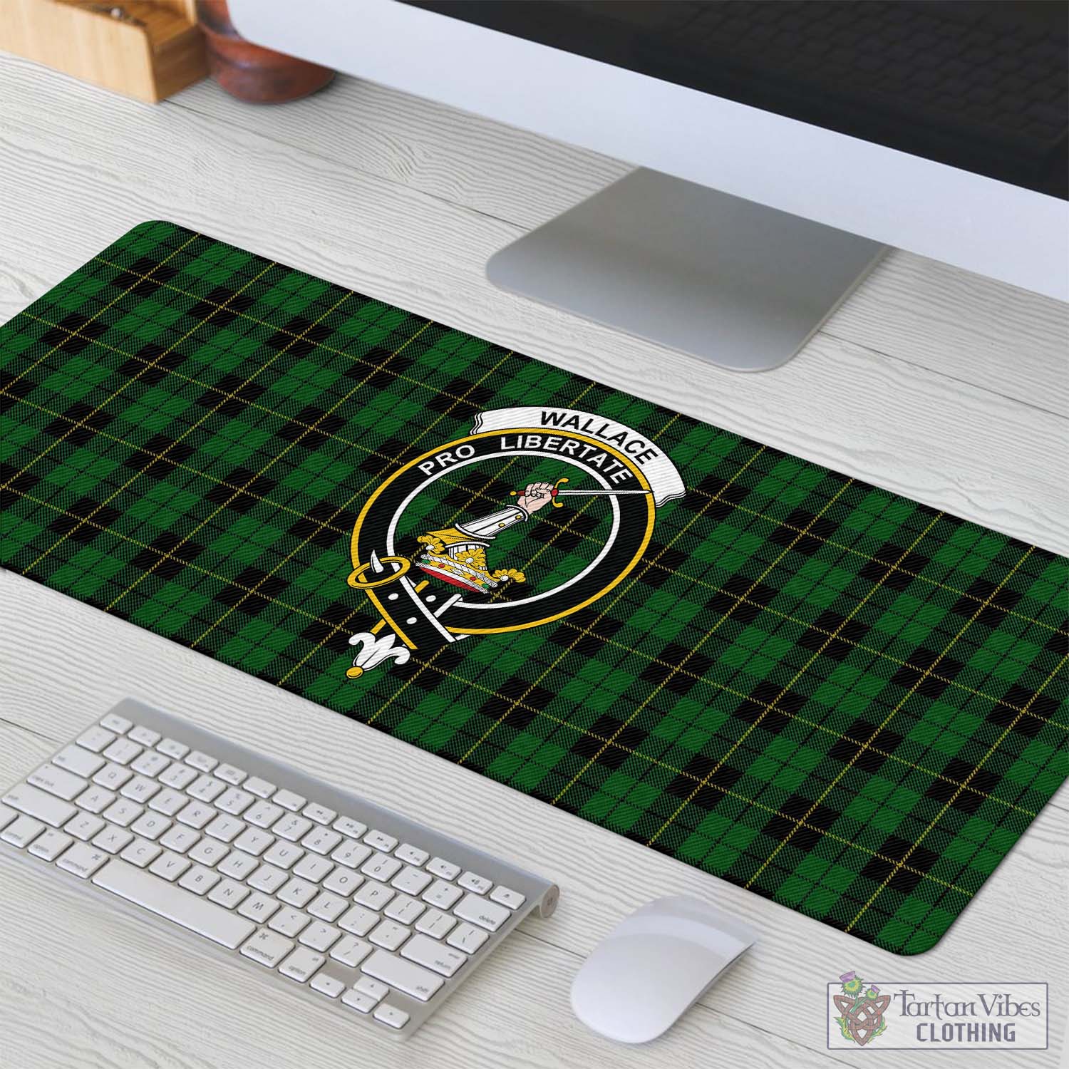 Tartan Vibes Clothing Wallace Hunting Tartan Mouse Pad with Family Crest