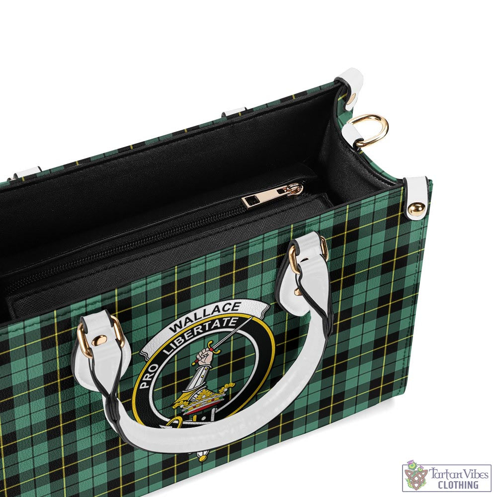 Tartan Vibes Clothing Wallace Hunting Ancient Tartan Luxury Leather Handbags with Family Crest