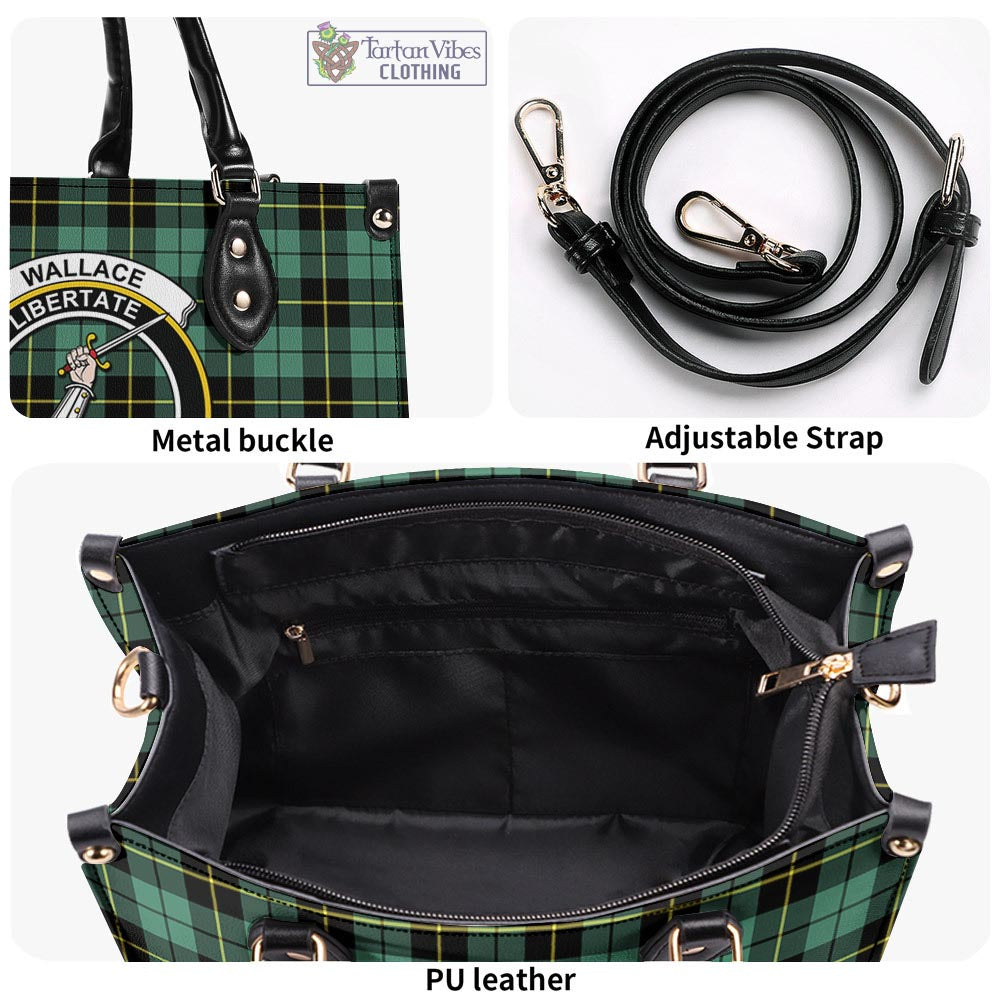 Tartan Vibes Clothing Wallace Hunting Ancient Tartan Luxury Leather Handbags with Family Crest