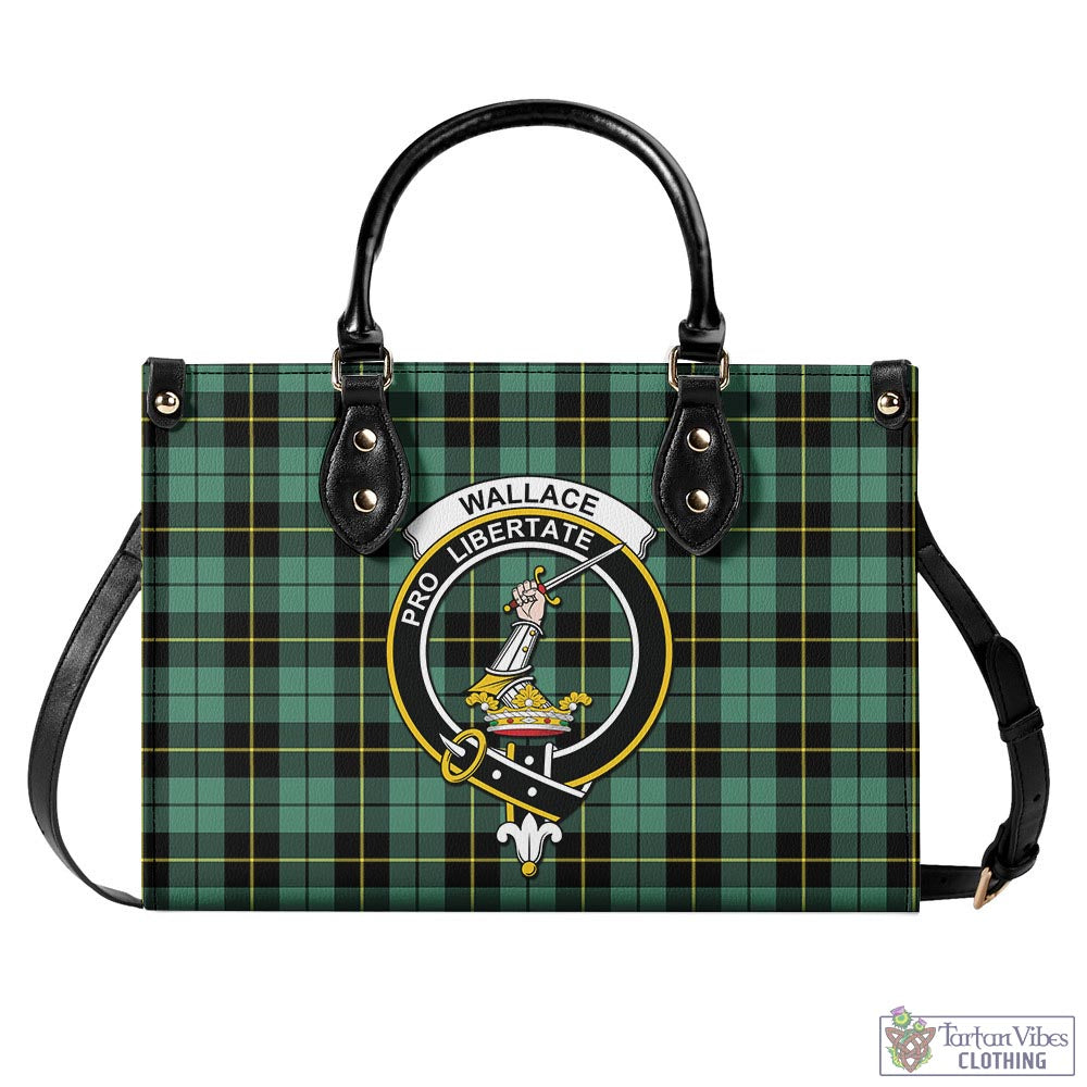 Tartan Vibes Clothing Wallace Hunting Ancient Tartan Luxury Leather Handbags with Family Crest