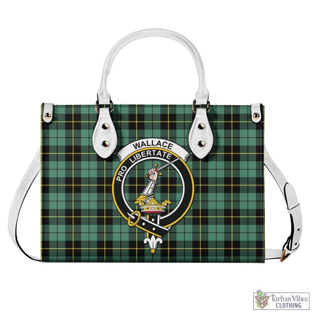 Tartan Vibes Clothing Wallace Hunting Ancient Tartan Luxury Leather Handbags with Family Crest