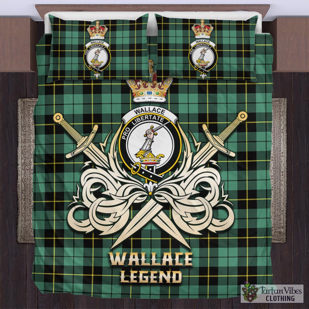 Tartan Vibes Clothing Wallace Hunting Ancient Tartan Bedding Set with Clan Crest and the Golden Sword of Courageous Legacy