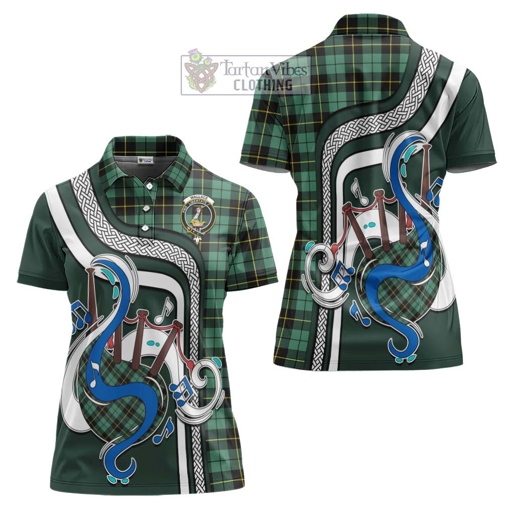 Wallace Hunting Ancient Tartan Women's Polo Shirt with Epic Bagpipe Style Women - Tartanvibesclothing Shop