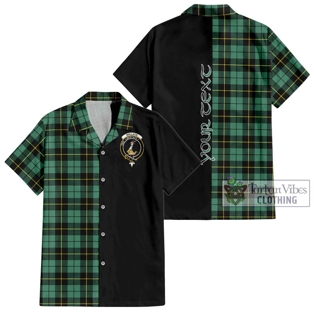 Wallace Hunting Ancient Tartan Short Sleeve Button Shirt with Family Crest and Half Of Me Style Kid - Tartanvibesclothing Shop