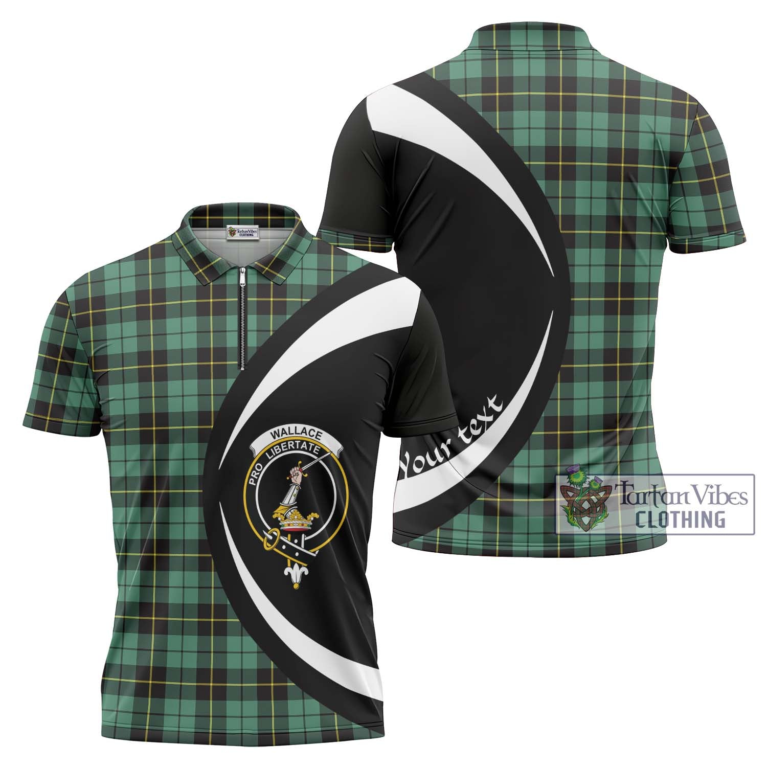 Wallace Hunting Ancient Tartan Zipper Polo Shirt with Family Crest Circle Style Unisex - Tartan Vibes Clothing