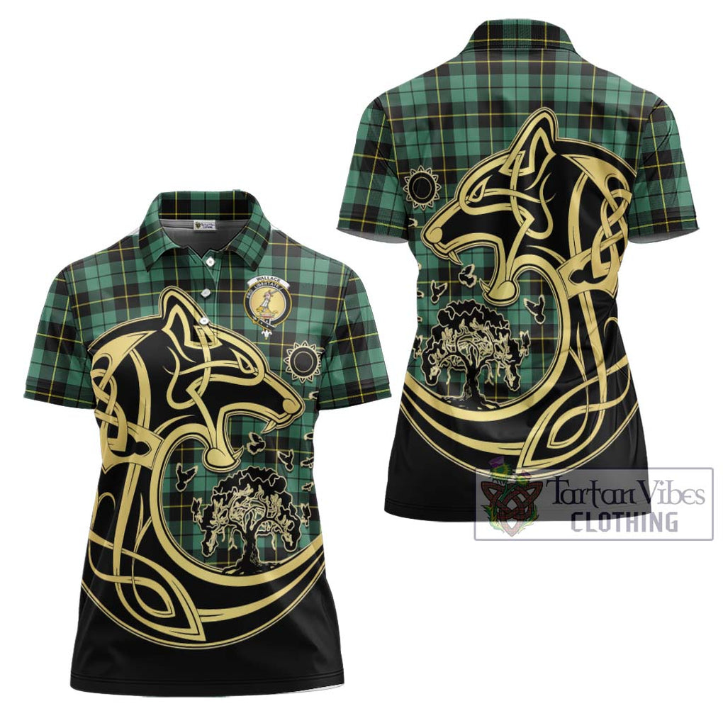 Wallace Hunting Ancient Tartan Women's Polo Shirt with Family Crest Celtic Wolf Style Women - Tartanvibesclothing Shop