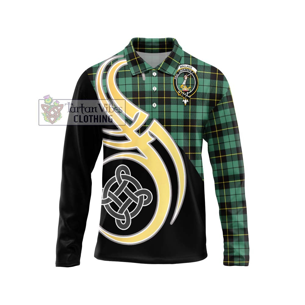 Wallace Hunting Ancient Tartan Long Sleeve Polo Shirt with Family Crest and Celtic Symbol Style Unisex - Tartan Vibes Clothing