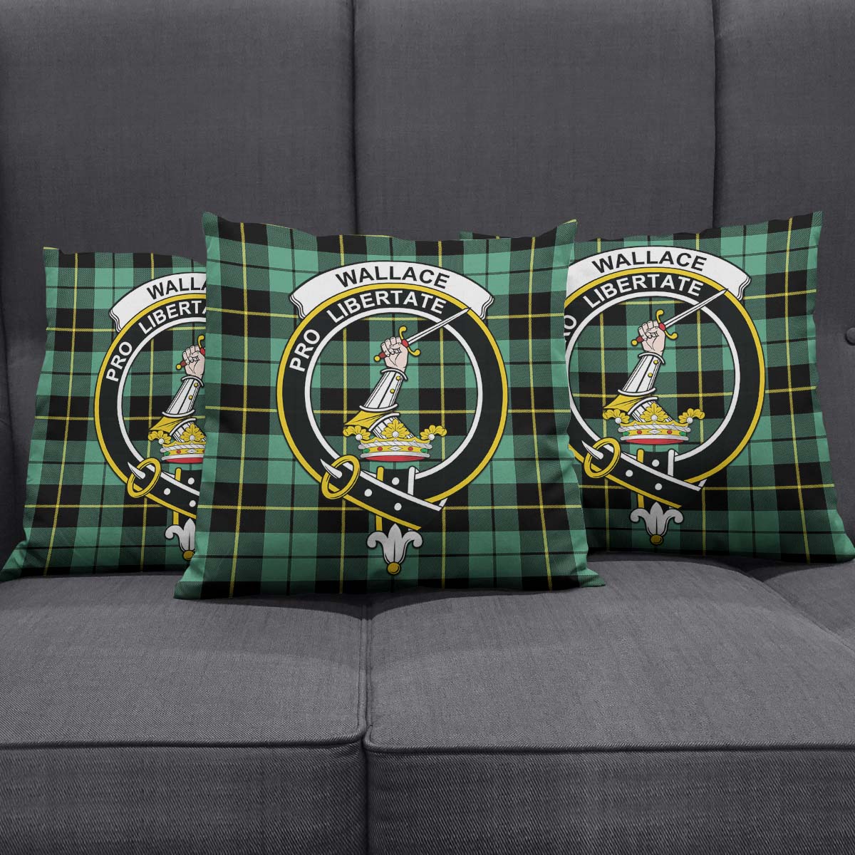 Wallace Hunting Ancient Tartan Pillow Cover with Family Crest Square Pillow Cover - Tartanvibesclothing