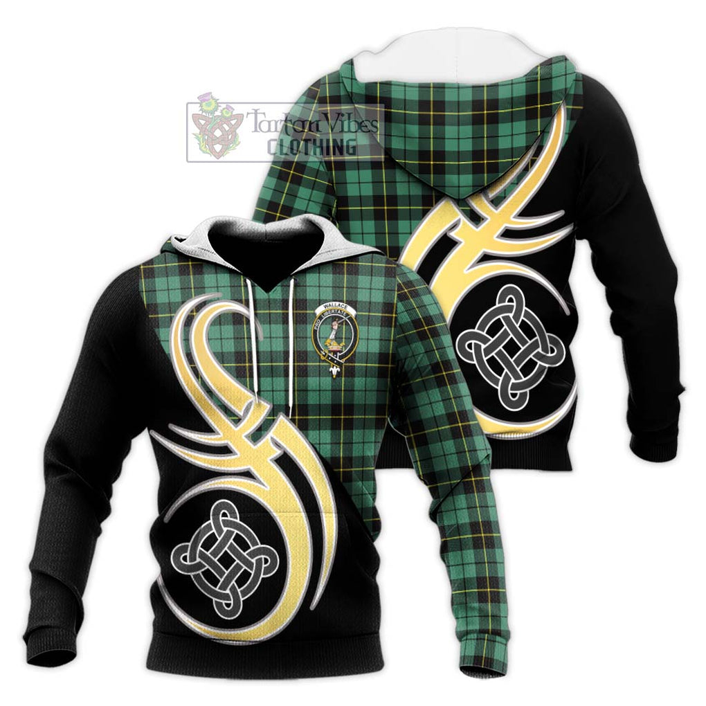 Wallace Hunting Ancient Tartan Knitted Hoodie with Family Crest and Celtic Symbol Style Unisex Knitted Pullover Hoodie - Tartan Vibes Clothing