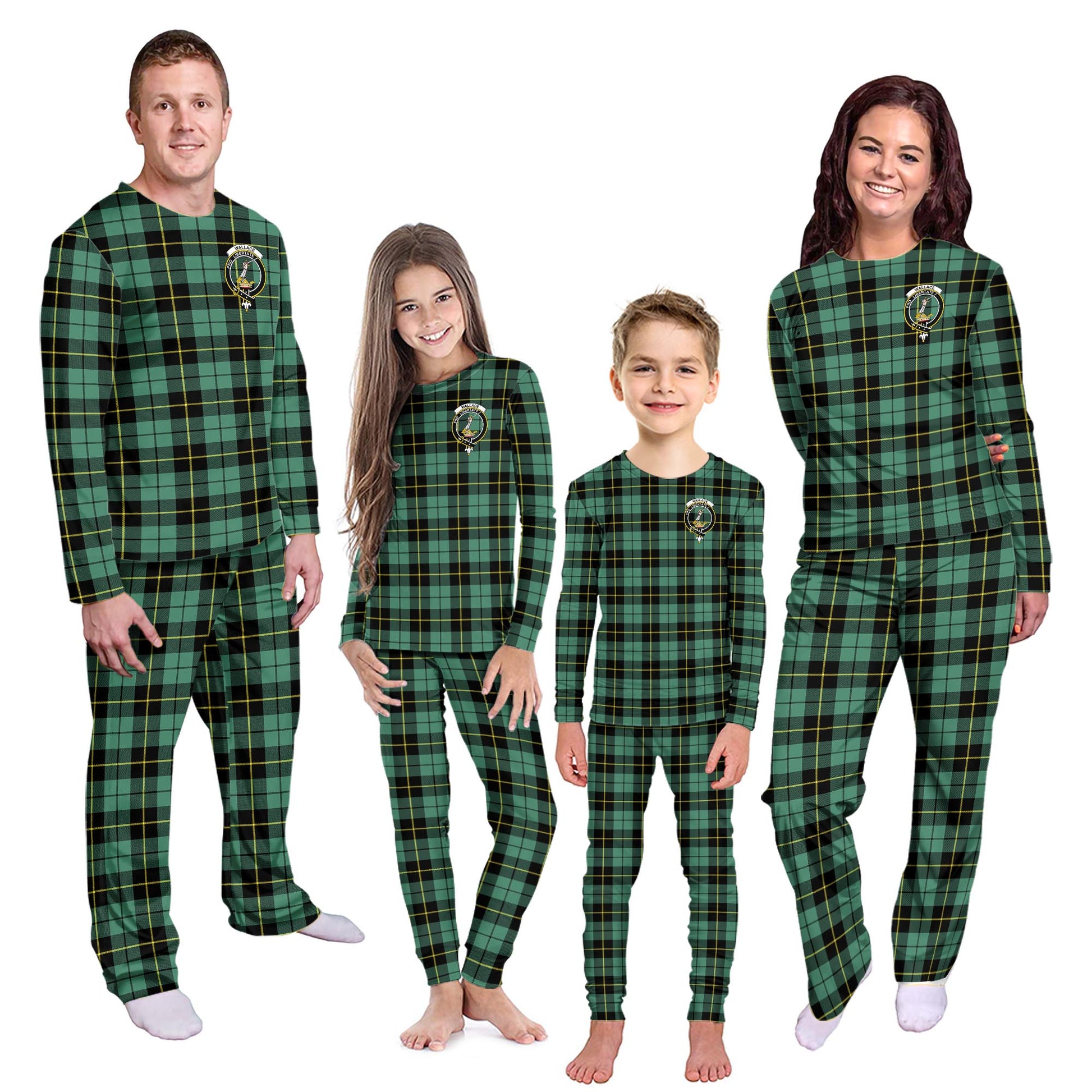 Wallace Hunting Ancient Tartan Pajamas Family Set with Family Crest - Tartanvibesclothing