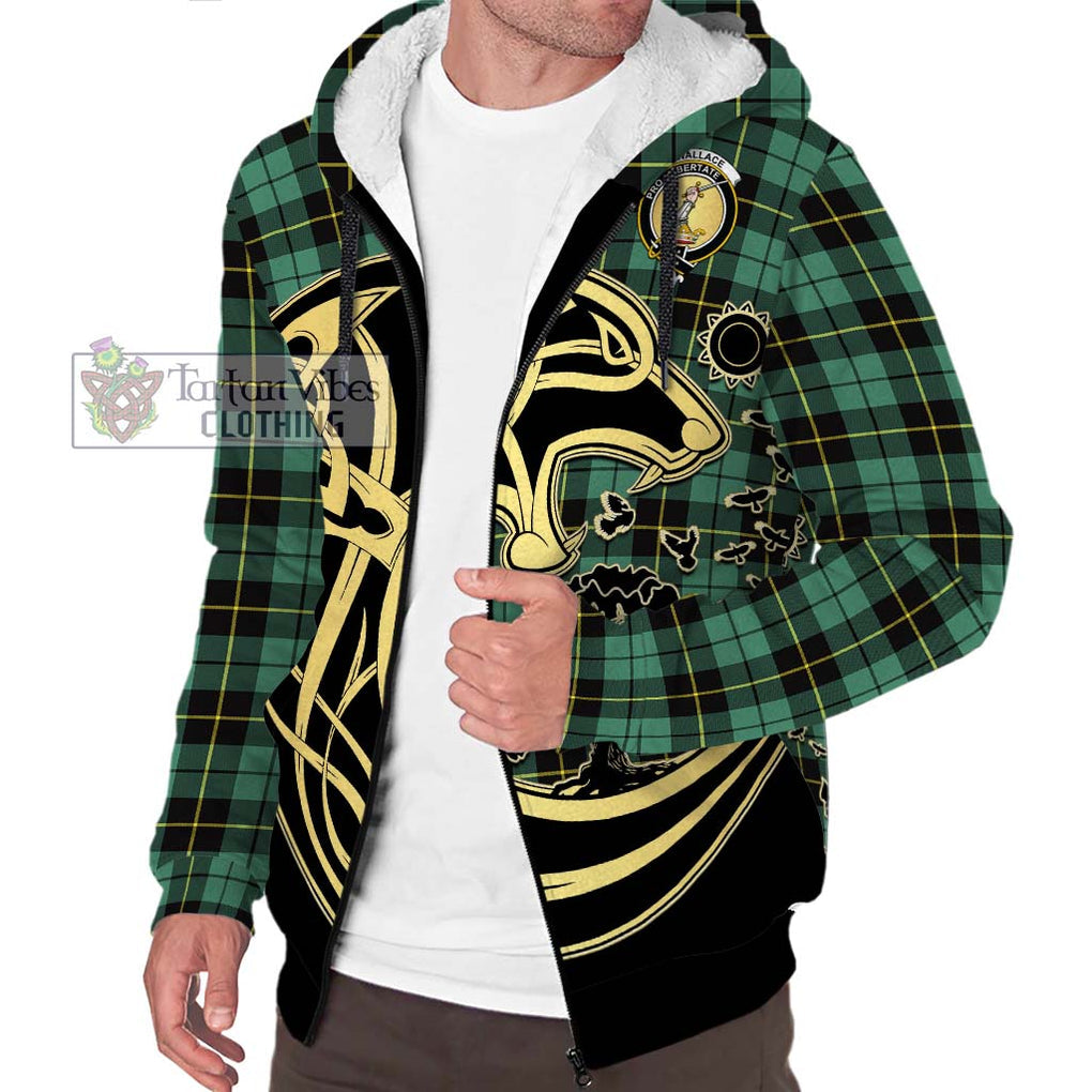 Wallace Hunting Ancient Tartan Sherpa Hoodie with Family Crest Celtic Wolf Style Unisex S - Tartan Vibes Clothing