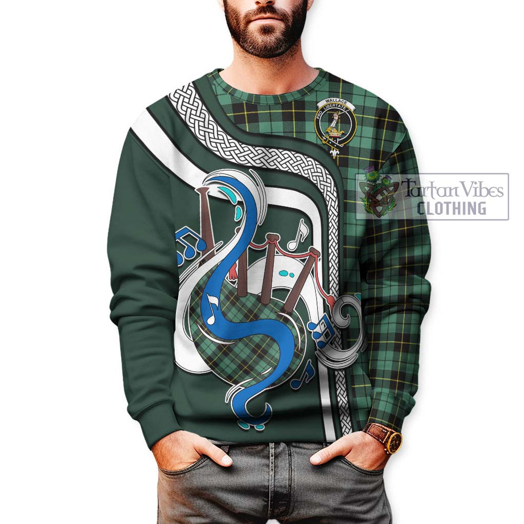 Tartan Vibes Clothing Wallace Hunting Ancient Tartan Sweatshirt with Epic Bagpipe Style