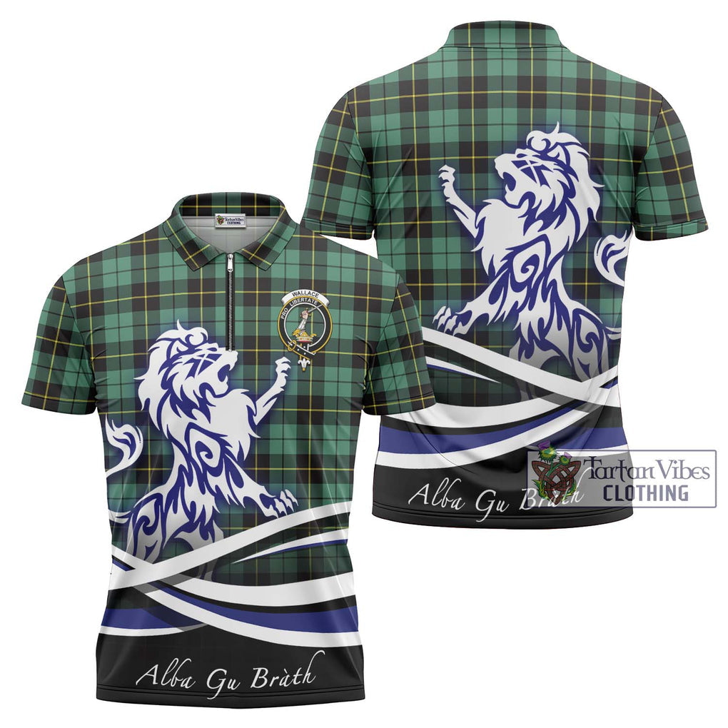 Wallace Hunting Ancient Tartan Zipper Polo Shirt with Alba Gu Brath Regal Lion Emblem Unisex - Tartanvibesclothing Shop