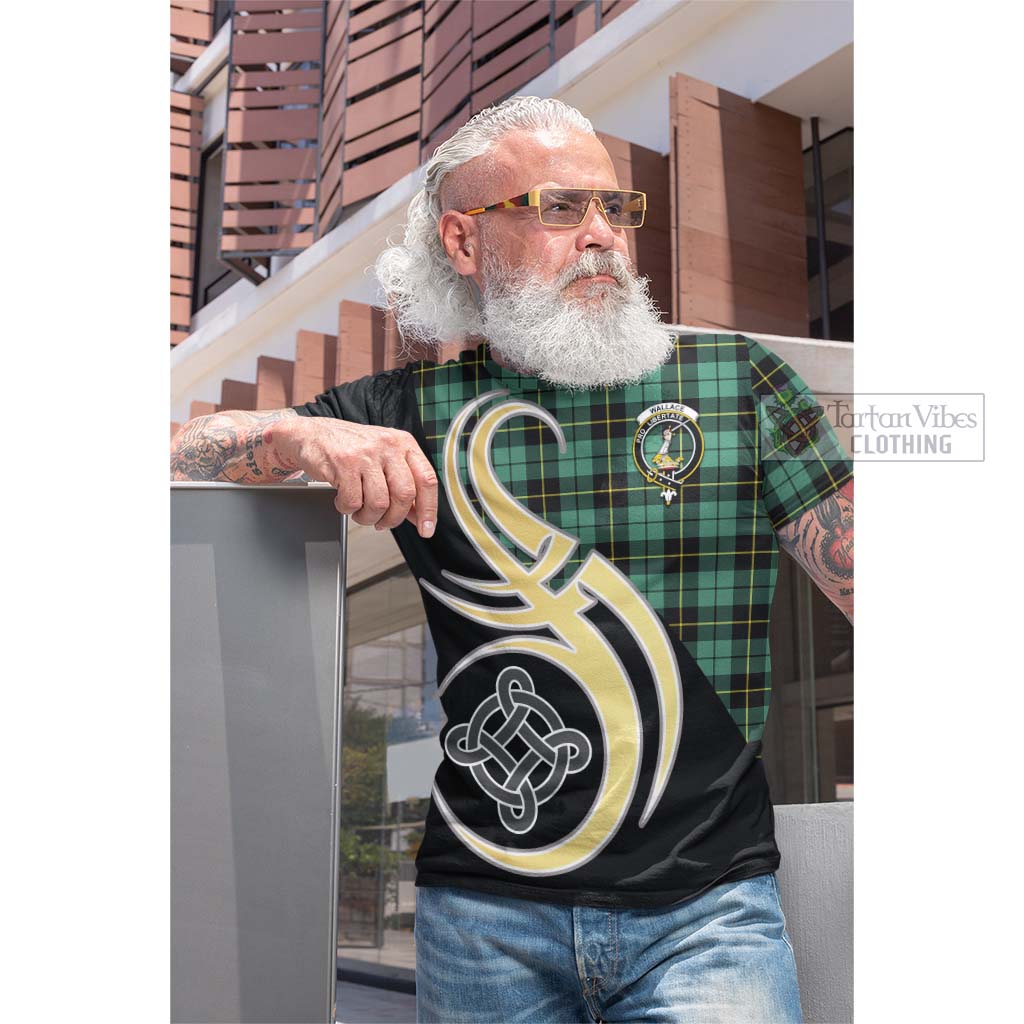 Tartan Vibes Clothing Wallace Hunting Ancient Tartan Cotton T-shirt with Family Crest and Celtic Symbol Style