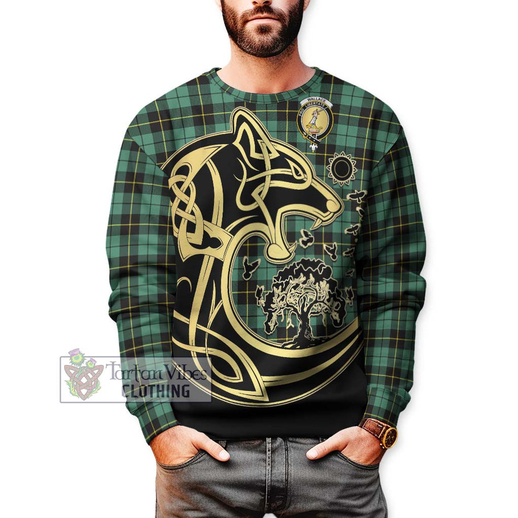 Wallace Hunting Ancient Tartan Sweatshirt with Family Crest Celtic Wolf Style Unisex - Tartan Vibes Clothing