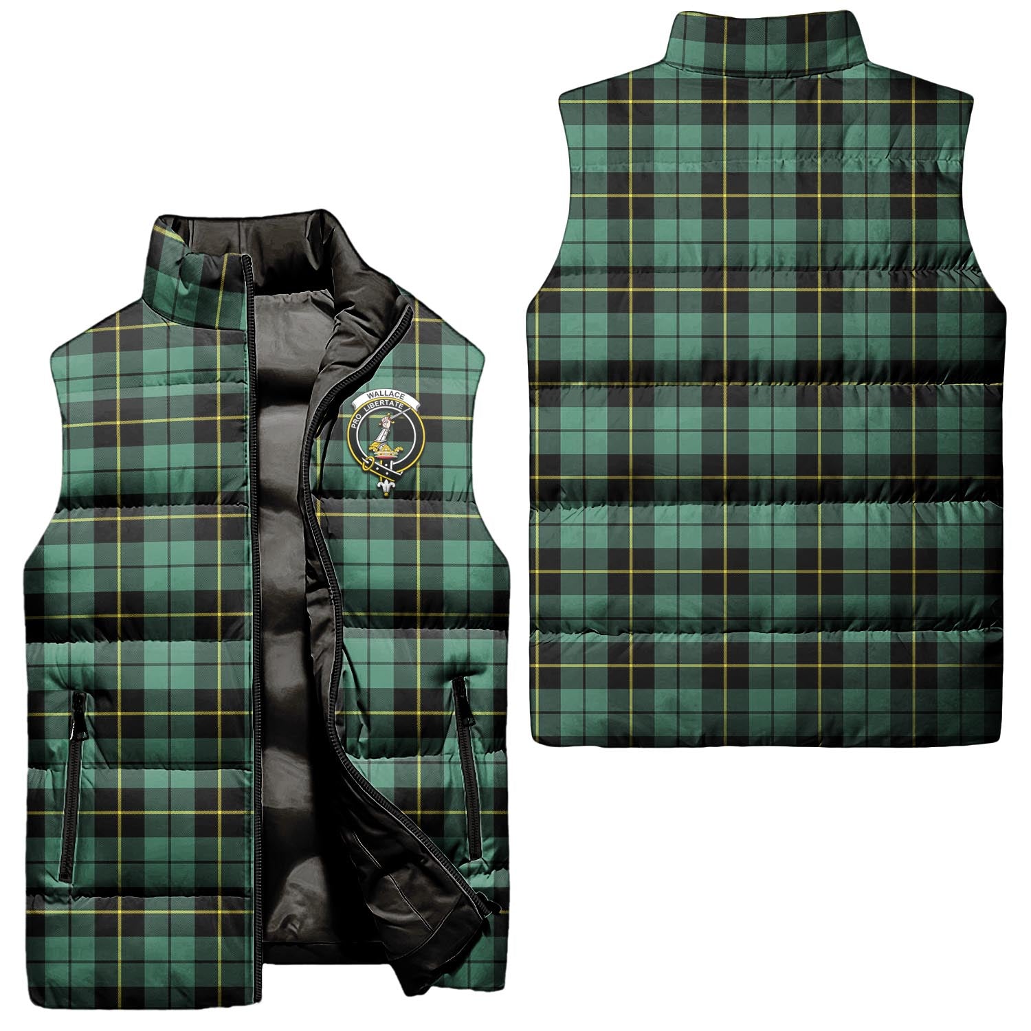 Wallace Hunting Ancient Tartan Sleeveless Puffer Jacket with Family Crest Unisex - Tartanvibesclothing