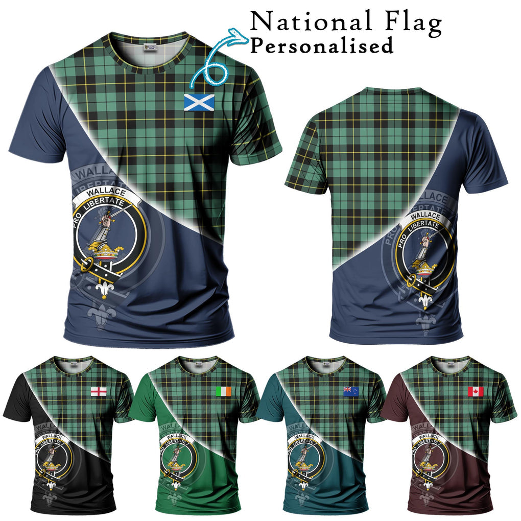 Wallace Hunting Ancient Tartan T-Shirt with Personalised National Flag and Family Crest Half Style Kid's Shirt - Tartanvibesclothing Shop