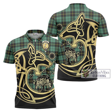 Wallace Hunting Ancient Tartan Zipper Polo Shirt with Family Crest Celtic Wolf Style