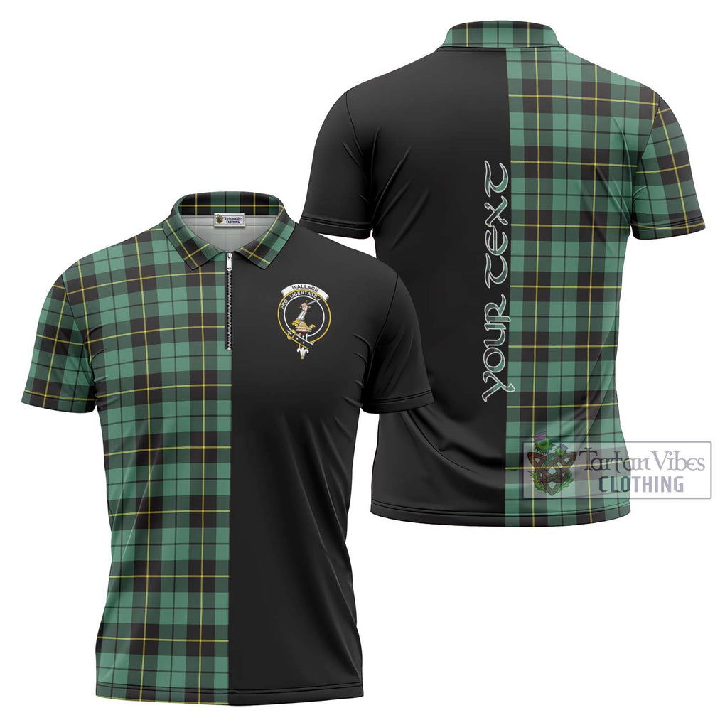 Wallace Hunting Ancient Tartan Zipper Polo Shirt with Family Crest and Half Of Me Style Unisex - Tartanvibesclothing Shop