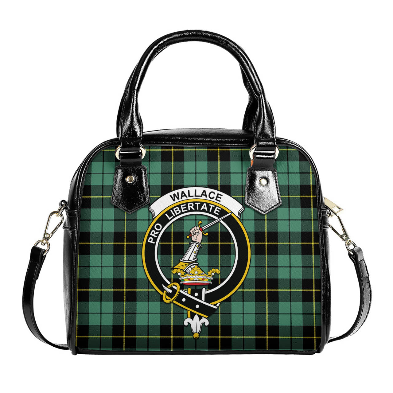 Wallace Hunting Ancient Tartan Shoulder Handbags with Family Crest One Size 6*25*22 cm - Tartanvibesclothing