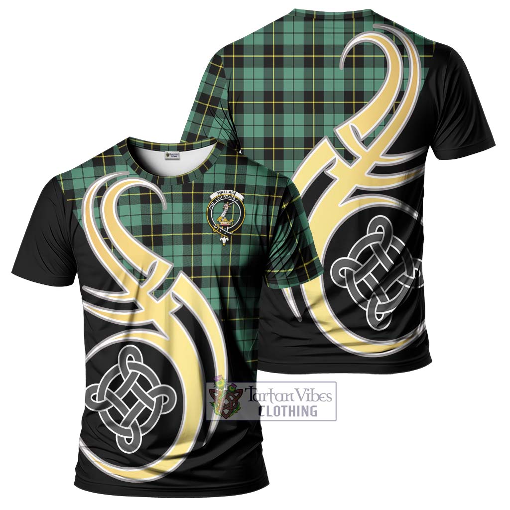 Tartan Vibes Clothing Wallace Hunting Ancient Tartan T-Shirt with Family Crest and Celtic Symbol Style