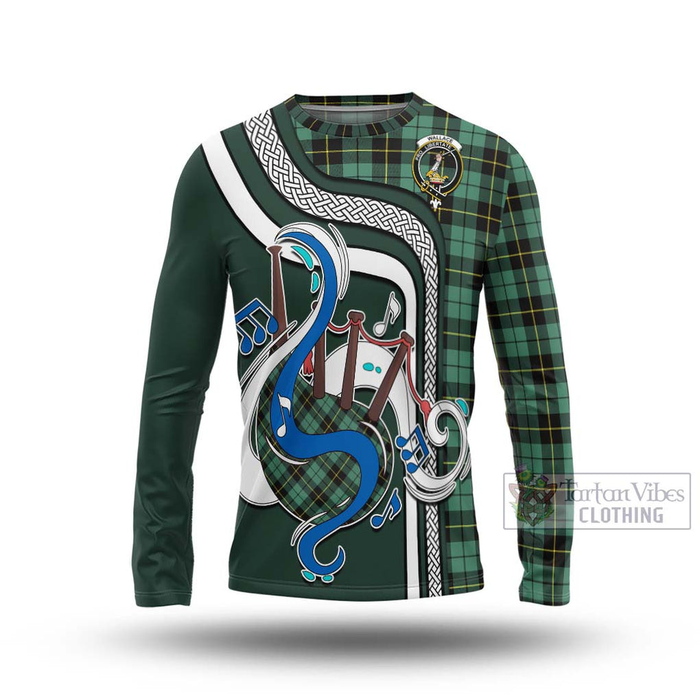 Tartan Vibes Clothing Wallace Hunting Ancient Tartan Long Sleeve T-Shirt with Epic Bagpipe Style