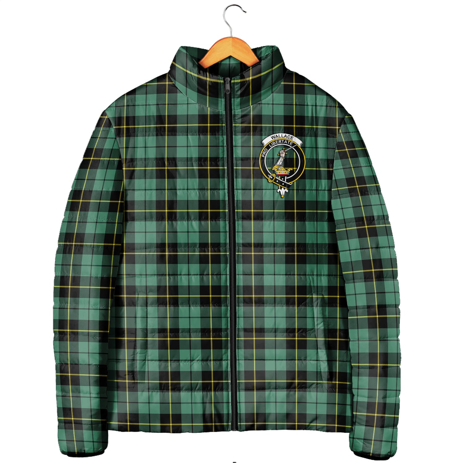 Wallace Hunting Ancient Tartan Padded Jacket with Family Crest Men's Padded Jacket - Tartan Vibes Clothing