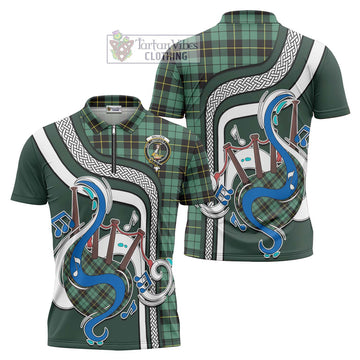 Wallace Hunting Ancient Tartan Zipper Polo Shirt with Epic Bagpipe Style