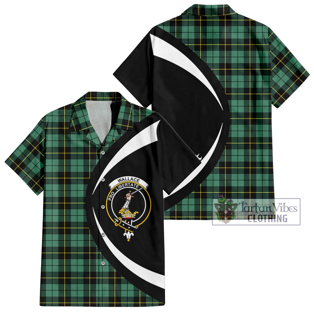 Tartan Vibes Clothing Wallace Hunting Ancient Tartan Short Sleeve Button Up with Family Crest Circle Style