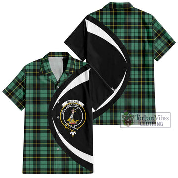 Wallace Hunting Ancient Tartan Short Sleeve Button Up with Family Crest Circle Style