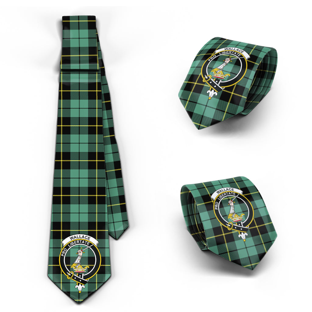 Wallace Hunting Ancient Tartan Classic Necktie with Family Crest Necktie One Size - Tartan Vibes Clothing