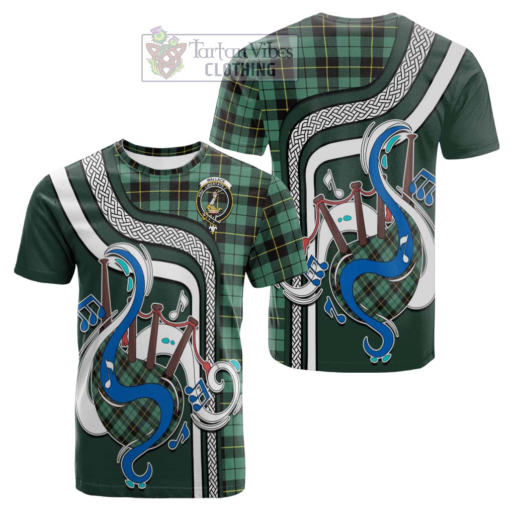 Tartan Vibes Clothing Wallace Hunting Ancient Tartan Cotton T-shirt with Epic Bagpipe Style