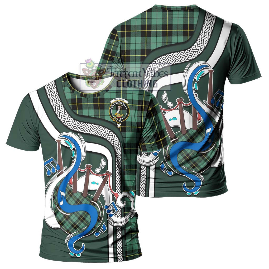 Wallace Hunting Ancient Tartan T-Shirt with Epic Bagpipe Style - Tartanvibesclothing Shop