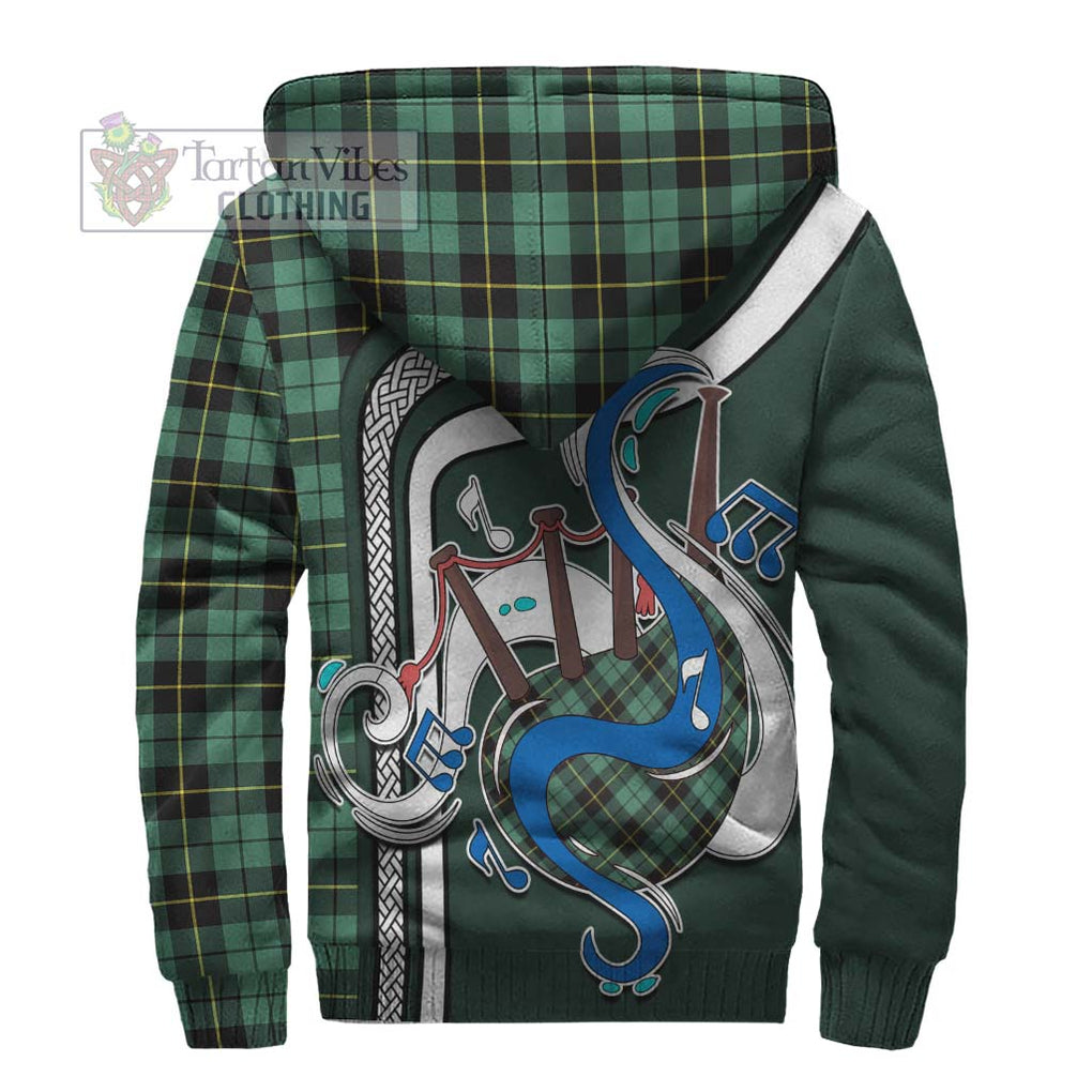 Wallace Hunting Ancient Tartan Sherpa Hoodie with Epic Bagpipe Style - Tartanvibesclothing Shop