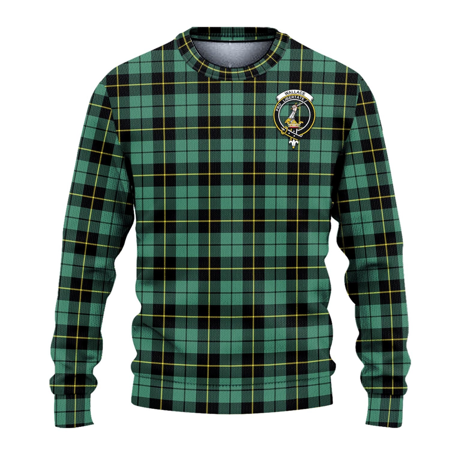 Wallace Hunting Ancient Tartan Knitted Sweater with Family Crest - Tartanvibesclothing