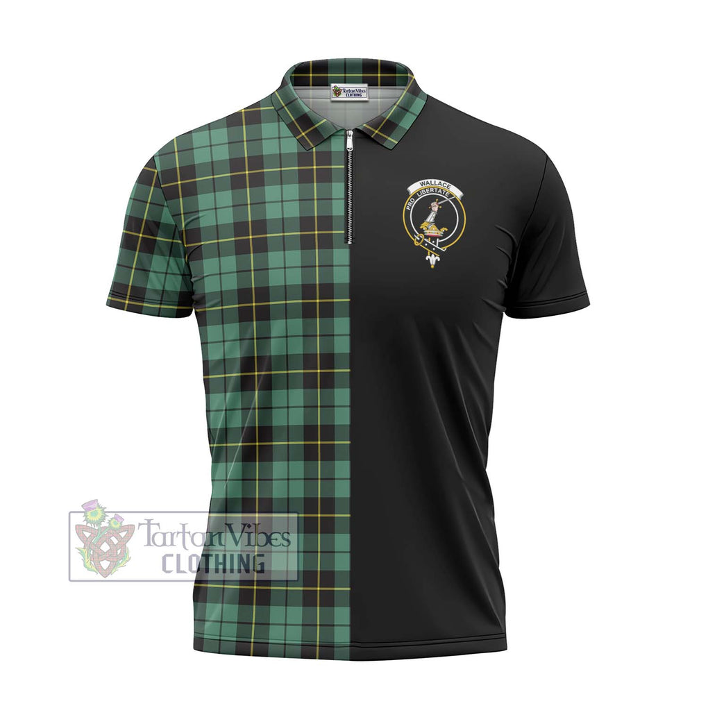 Wallace Hunting Ancient Tartan Zipper Polo Shirt with Family Crest and Half Of Me Style - Tartanvibesclothing Shop