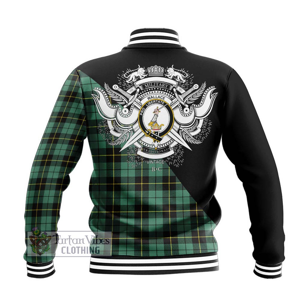 Wallace Hunting Ancient Tartan Baseball Jacket with Family Crest and Military Logo Style - Tartanvibesclothing Shop